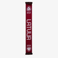 Maroon scarf with 'Latvija' branding on a white background