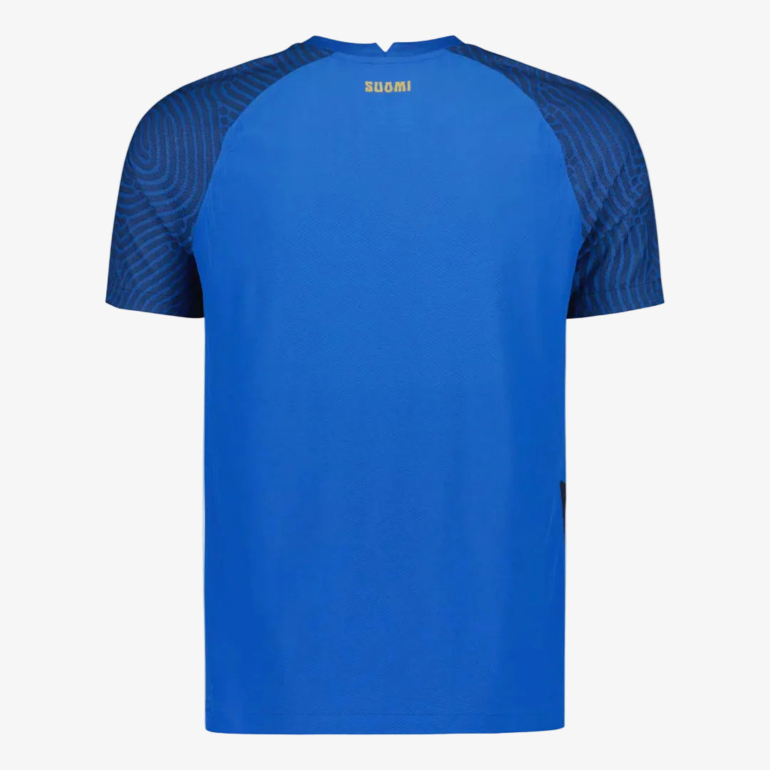Blue sports jersey with mesh sleeves on a white background