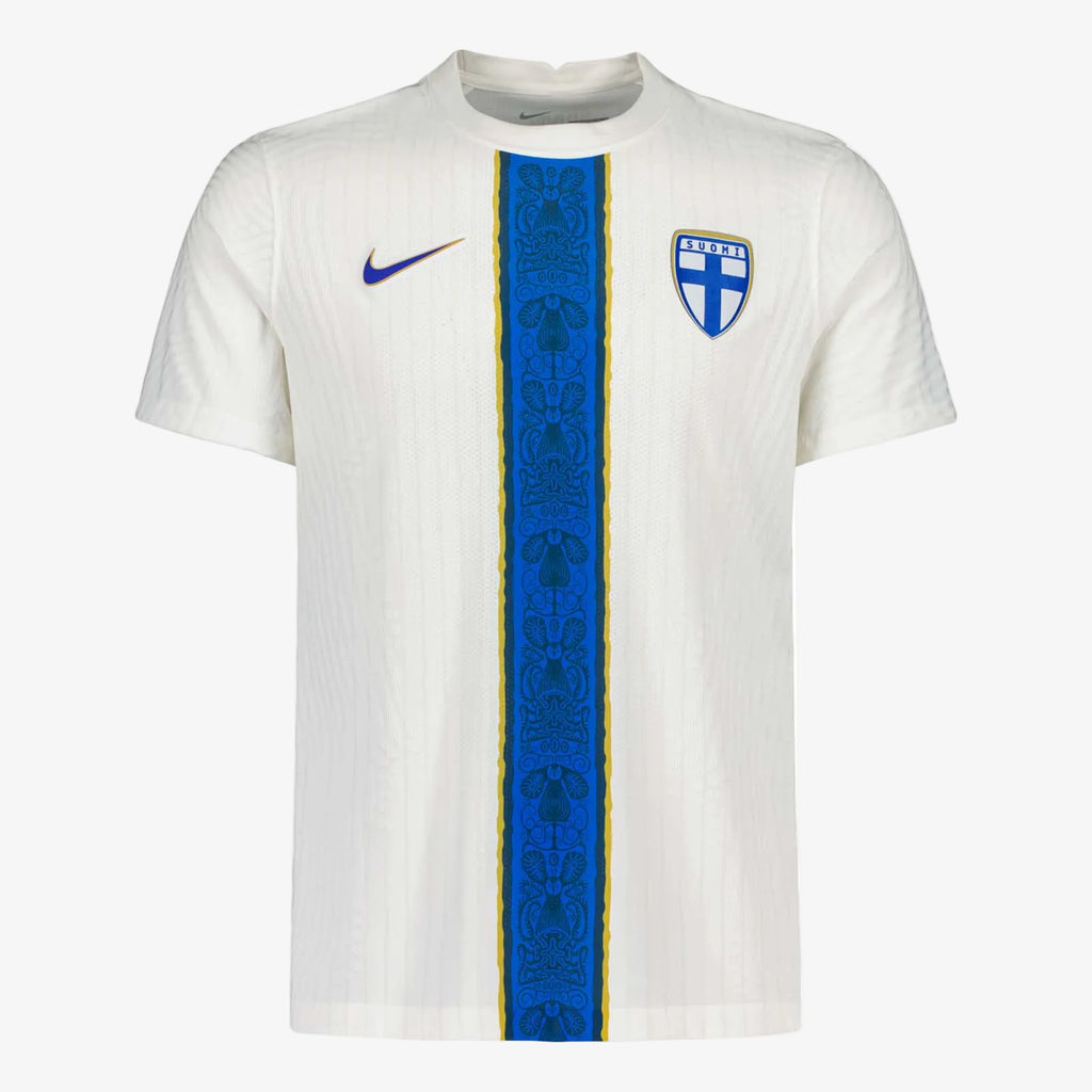 White sports jersey with blue and yellow accents on a white background